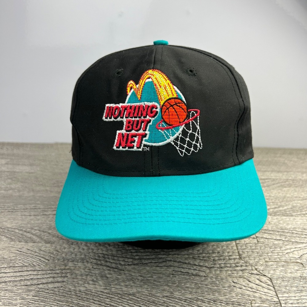 Vintage 90s McDonald's Nothing But Net Hat Cap Snap Back Adjustable Black 1993